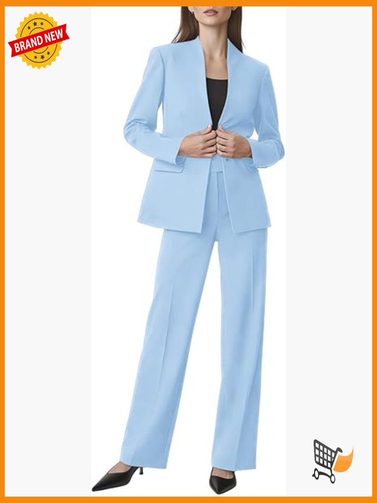 2 Piece Suit Set Straight Wide Leg Pants Business Casual Work Outfit